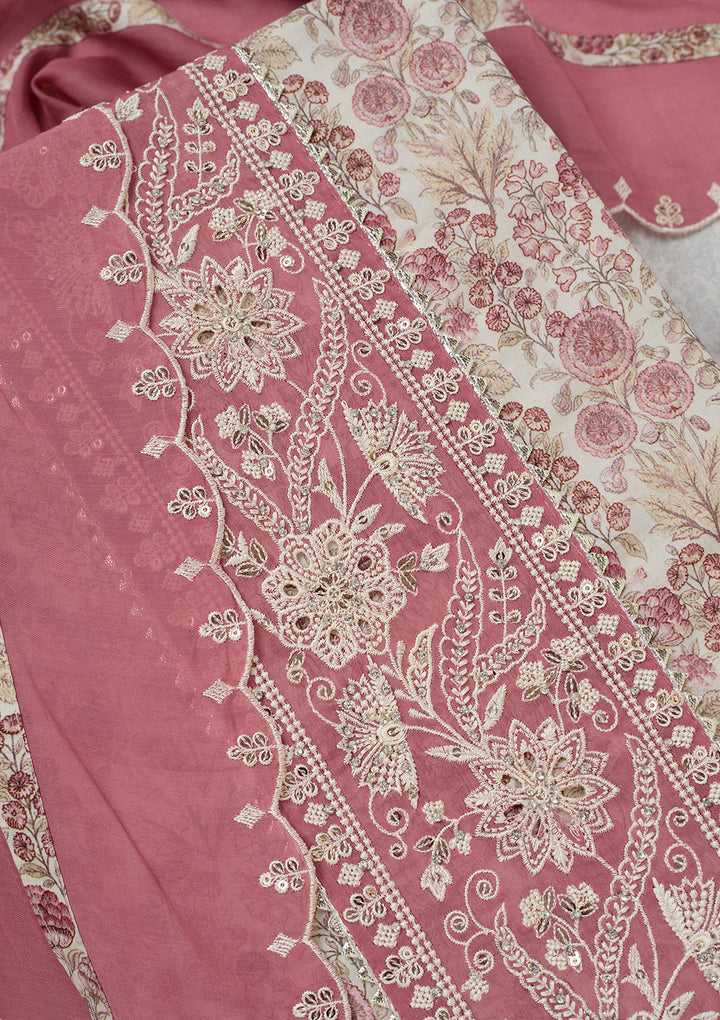 Off White Threadwork Cotton Unstitched Salwar Suit