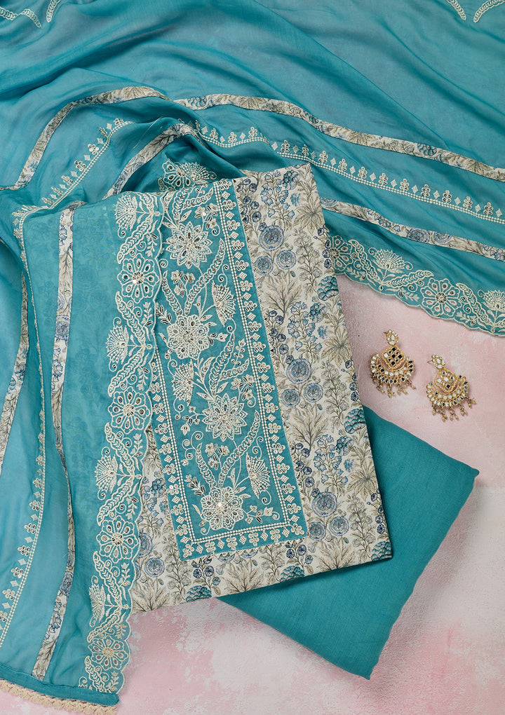 Off White Threadwork Cotton Unstitched Salwar Suit
