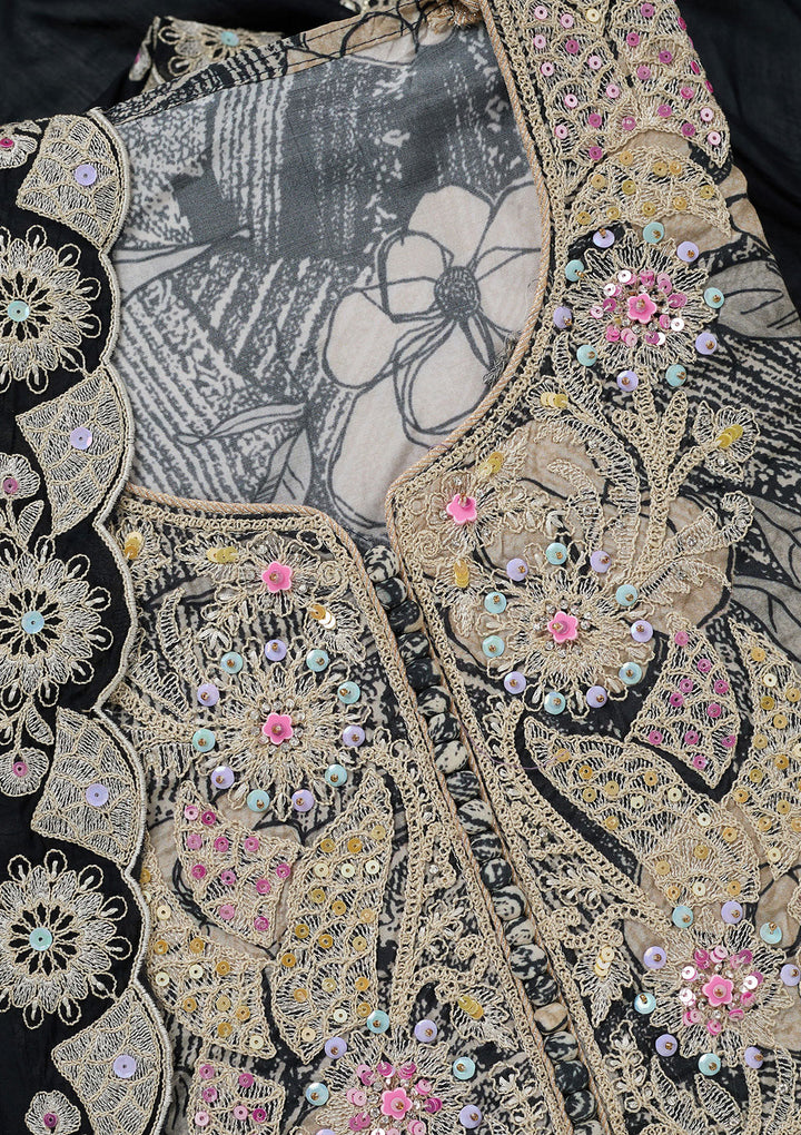 Black Threadwork Cotton Unstitched Salwar Suit