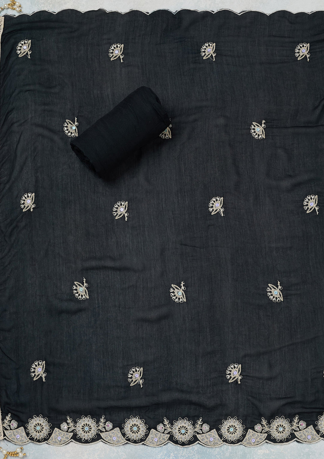 Black Threadwork Cotton Unstitched Salwar Suit