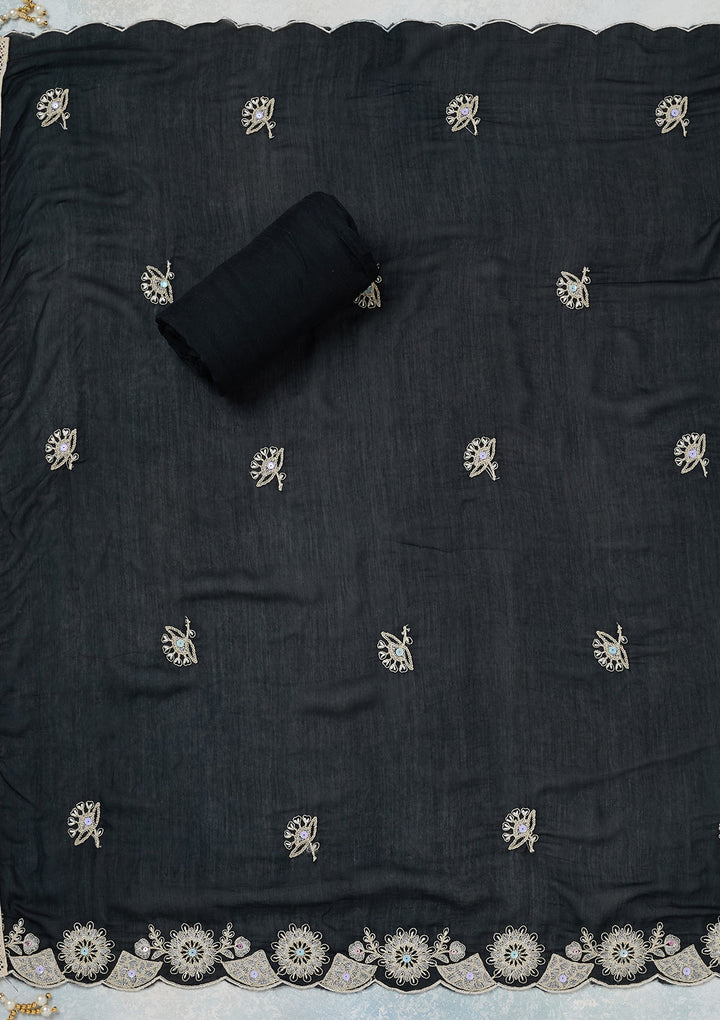 Black Threadwork Cotton Unstitched Salwar Suit