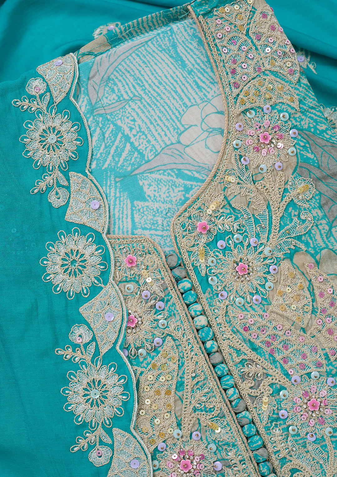Sky Blue Threadwork Cotton Unstitched Salwar Suit