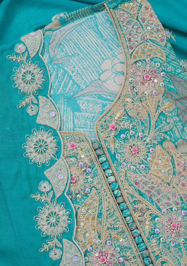 Sky Blue Threadwork Cotton Unstitched Salwar Suit