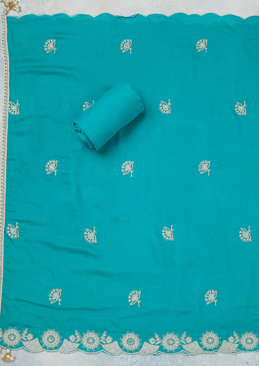 Sky Blue Threadwork Cotton Unstitched Salwar Suit