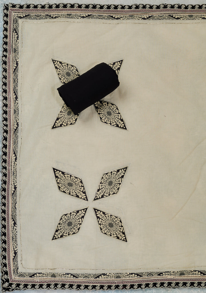 Cream Threadwork Cotton Unstitched Salwar Suit