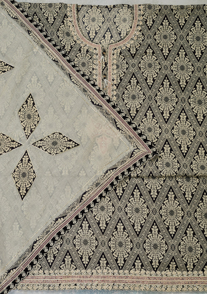 Cream Threadwork Cotton Unstitched Salwar Suit