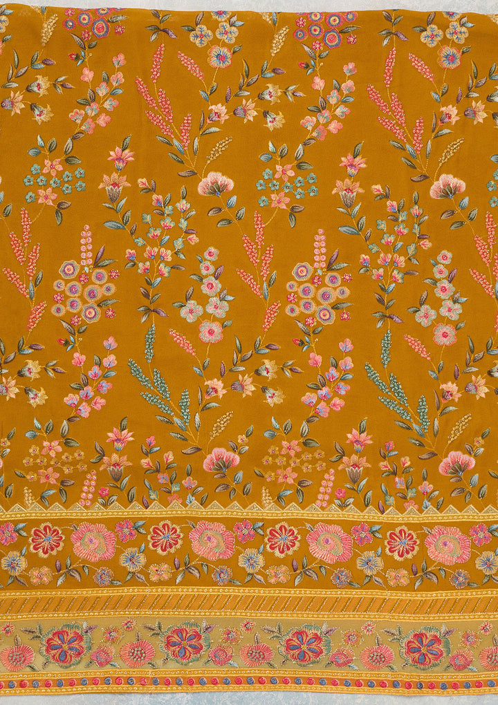 Mustard Threadwork Georgette Unstitched Salwar Suit