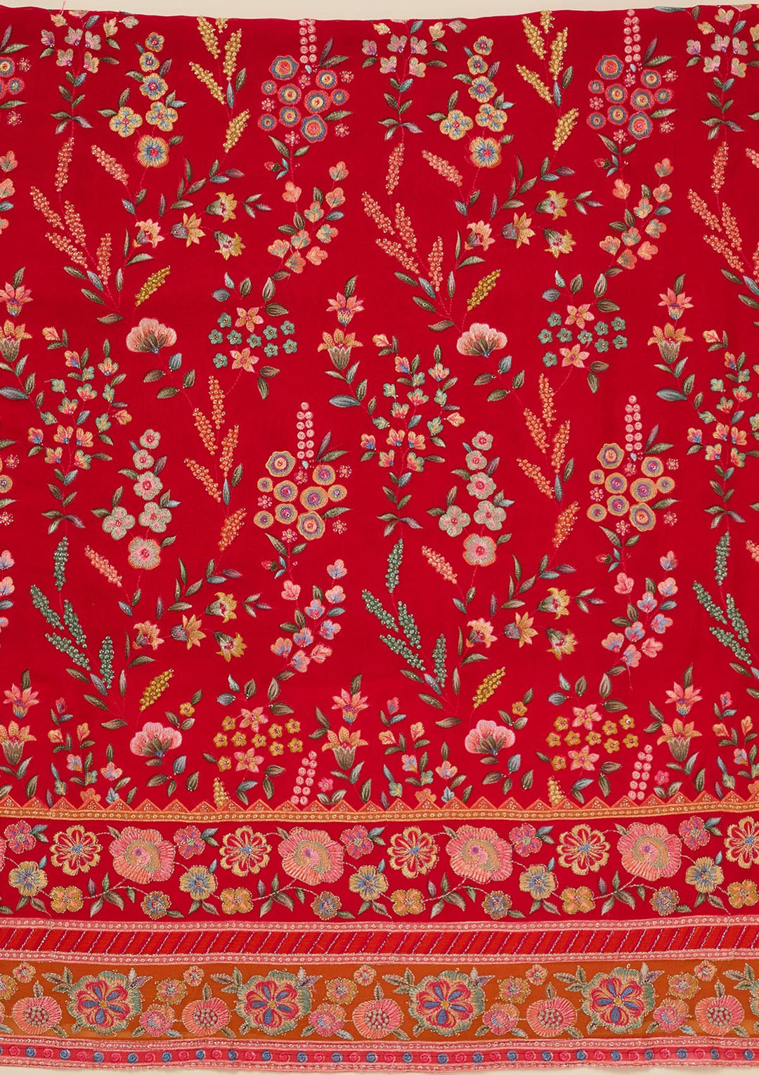 Red Threadwork Georgette Unstitched Salwar Suit