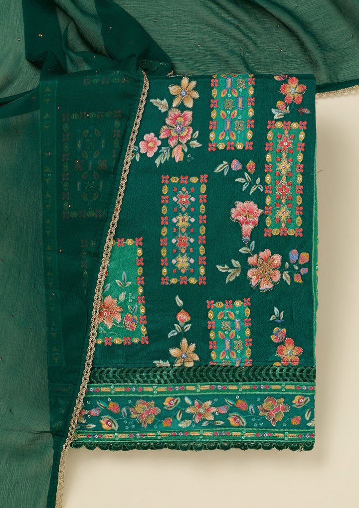 Rama Green Threadwork Georgette Unstitched Salwar Suit
