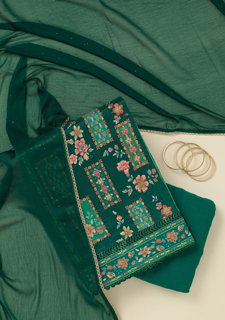 Rama Green Threadwork Georgette Unstitched Salwar Suit
