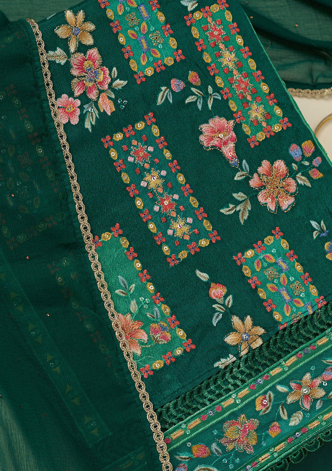 Rama Green Threadwork Georgette Unstitched Salwar Suit
