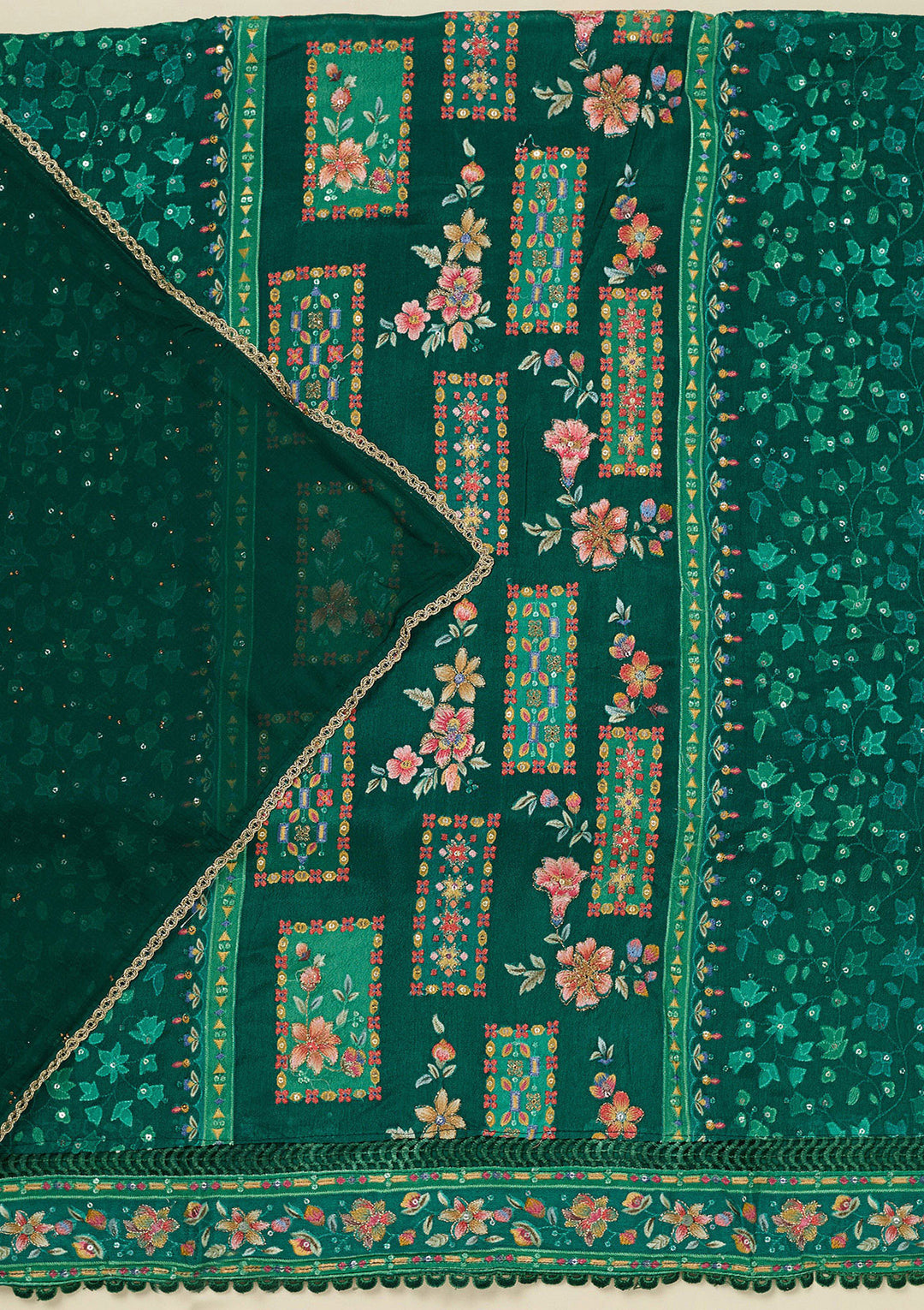 Rama Green Threadwork Georgette Unstitched Salwar Suit