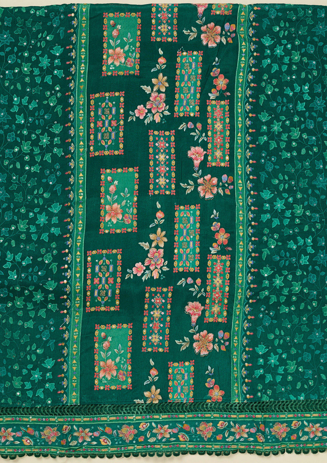 Rama Green Threadwork Georgette Unstitched Salwar Suit