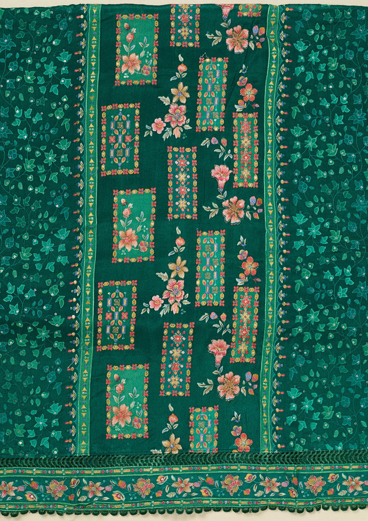 Rama Green Threadwork Georgette Unstitched Salwar Suit