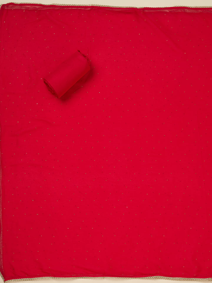 Red Threadwork Georgette Unstitched Salwar Suit