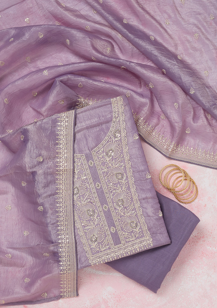 Lavender Threadwork Semi Crepe Unstitched Salwar Suit