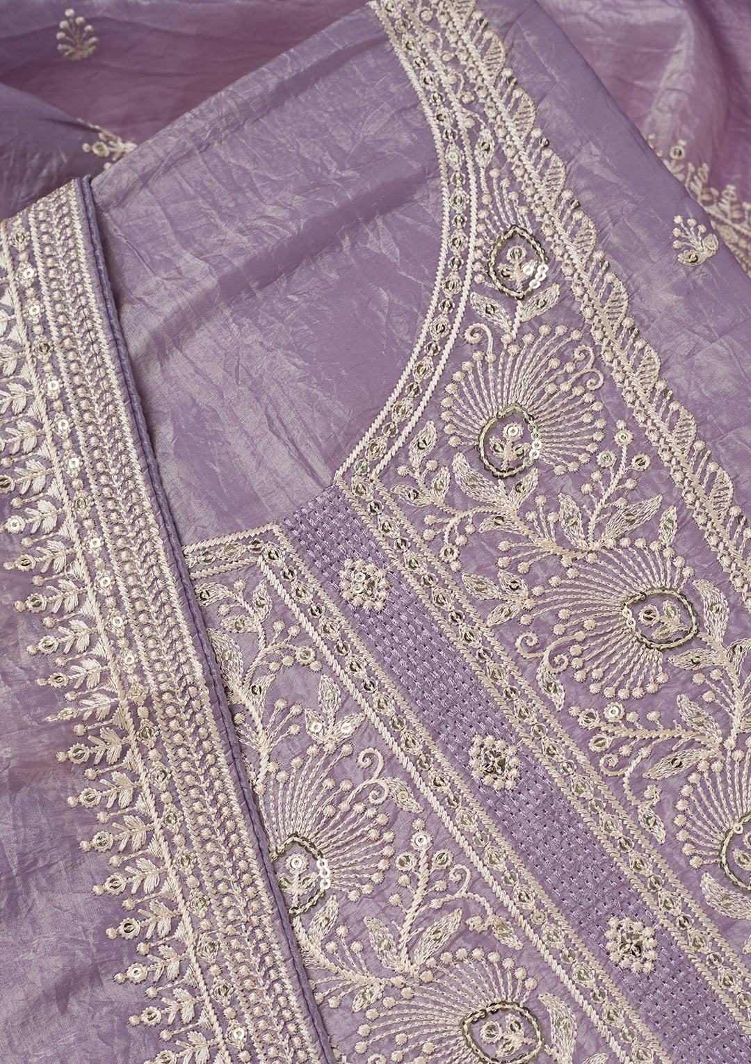 Lavender Threadwork Semi Crepe Unstitched Salwar Suit