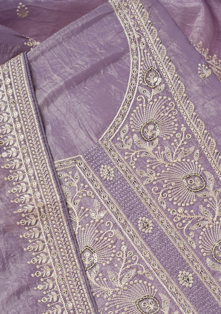 Lavender Threadwork Semi Crepe Unstitched Salwar Suit