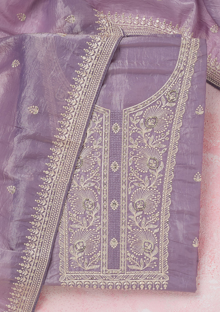 Lavender Threadwork Semi Crepe Unstitched Salwar Suit