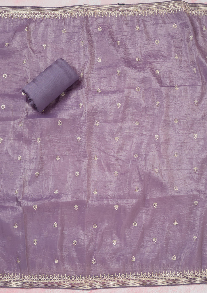 Lavender Threadwork Semi Crepe Unstitched Salwar Suit