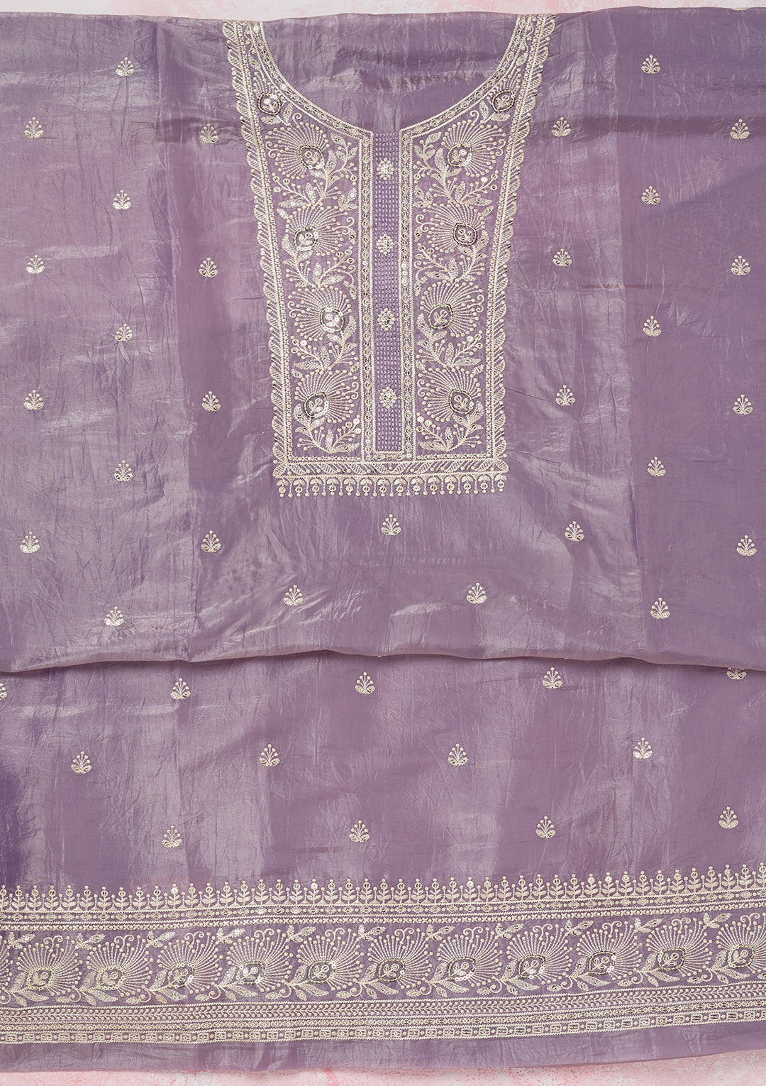 Lavender Threadwork Semi Crepe Unstitched Salwar Suit