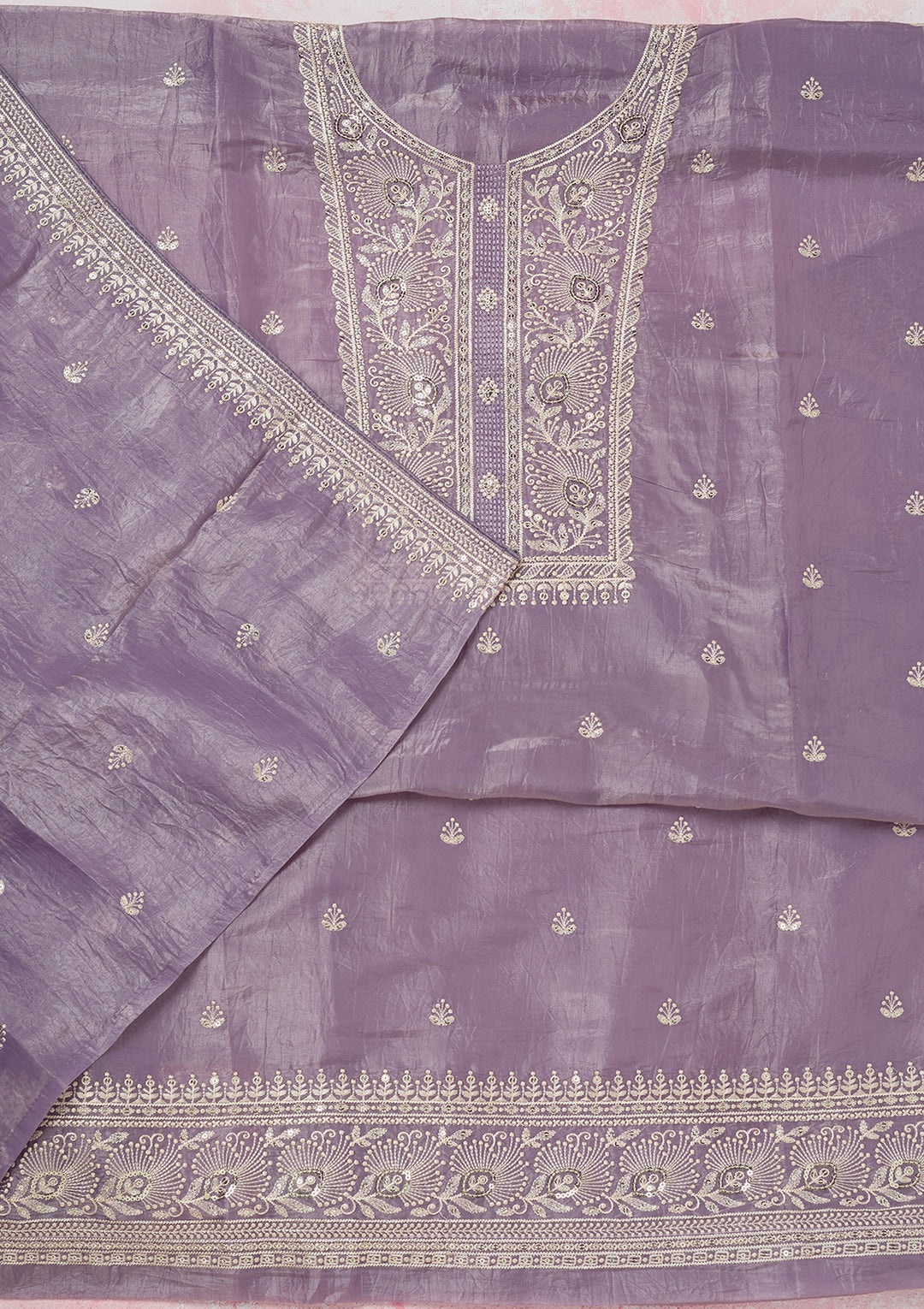 Lavender Threadwork Semi Crepe Unstitched Salwar Suit