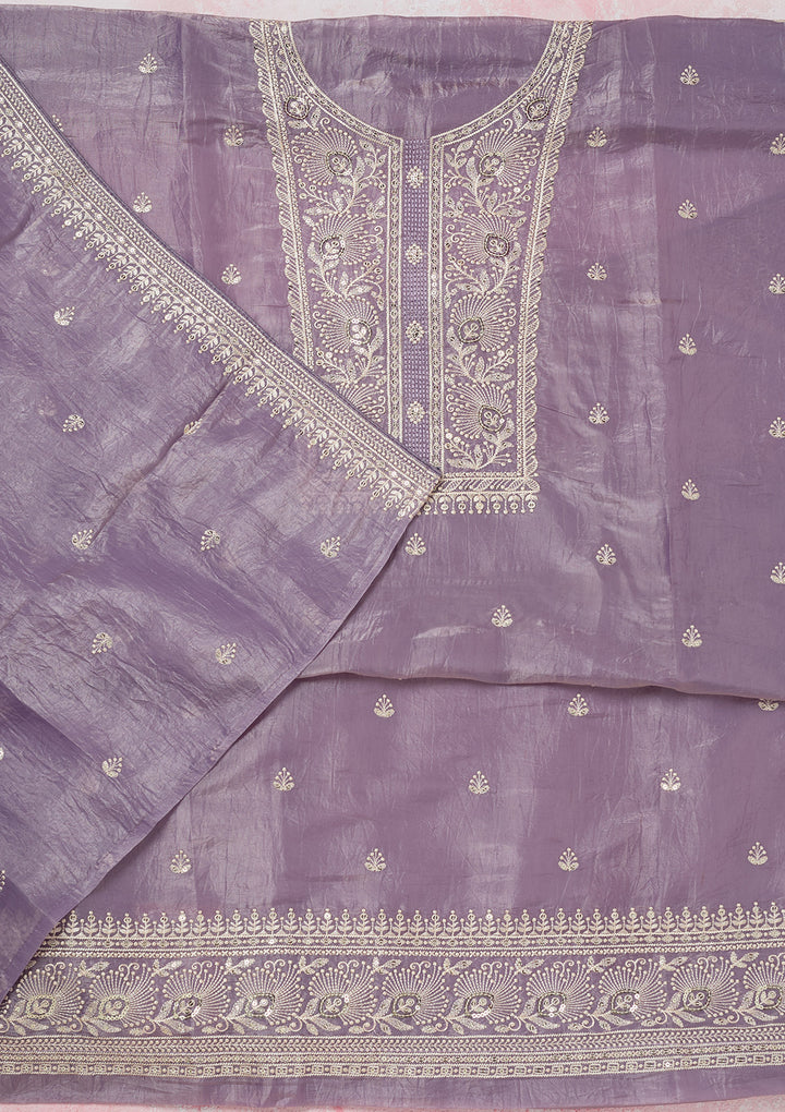 Lavender Threadwork Semi Crepe Unstitched Salwar Suit