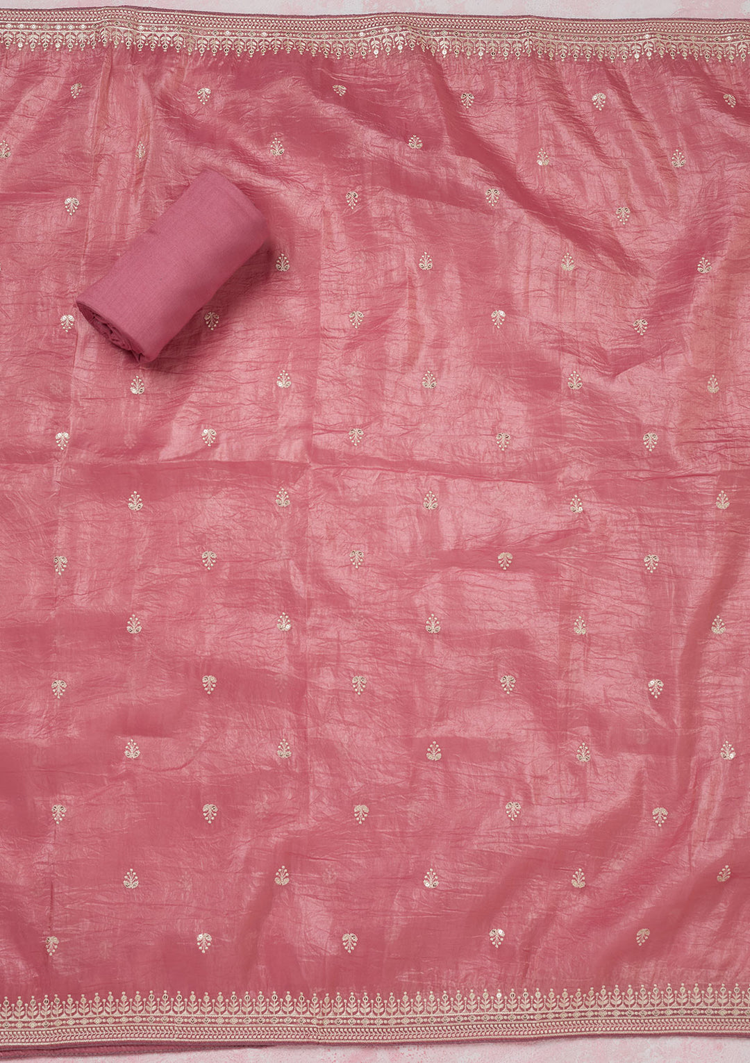 Pink Threadwork Semi Crepe Unstitched Salwar Suit