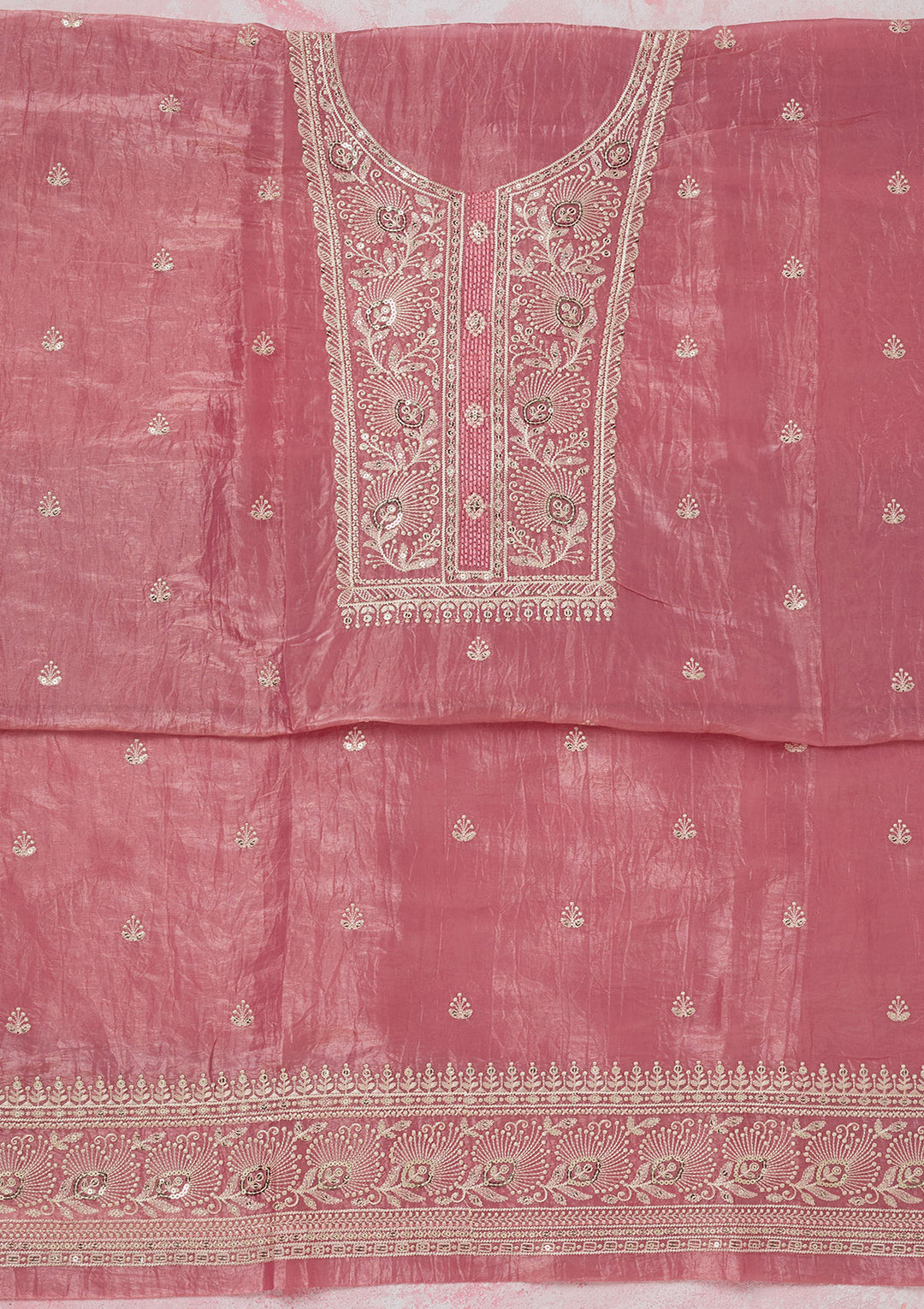 Pink Threadwork Semi Crepe Unstitched Salwar Suit