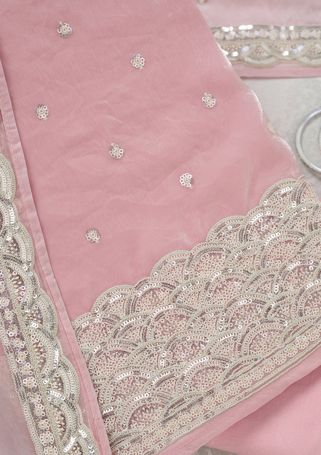 Pink Sequins Tissue Unstitched Salwar Suit