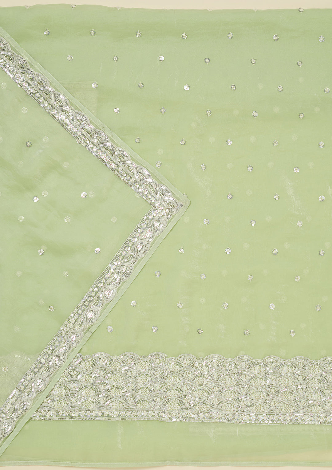 Pista Green Sequins Tissue Unstitched Salwar Suit