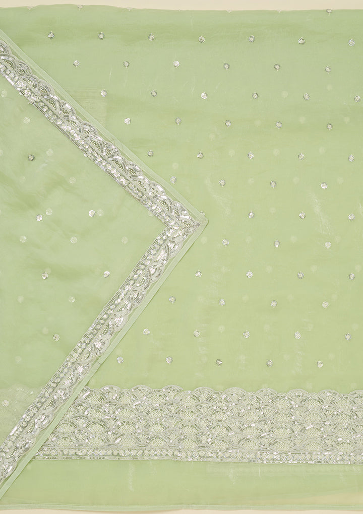Pista Green Sequins Tissue Unstitched Salwar Suit