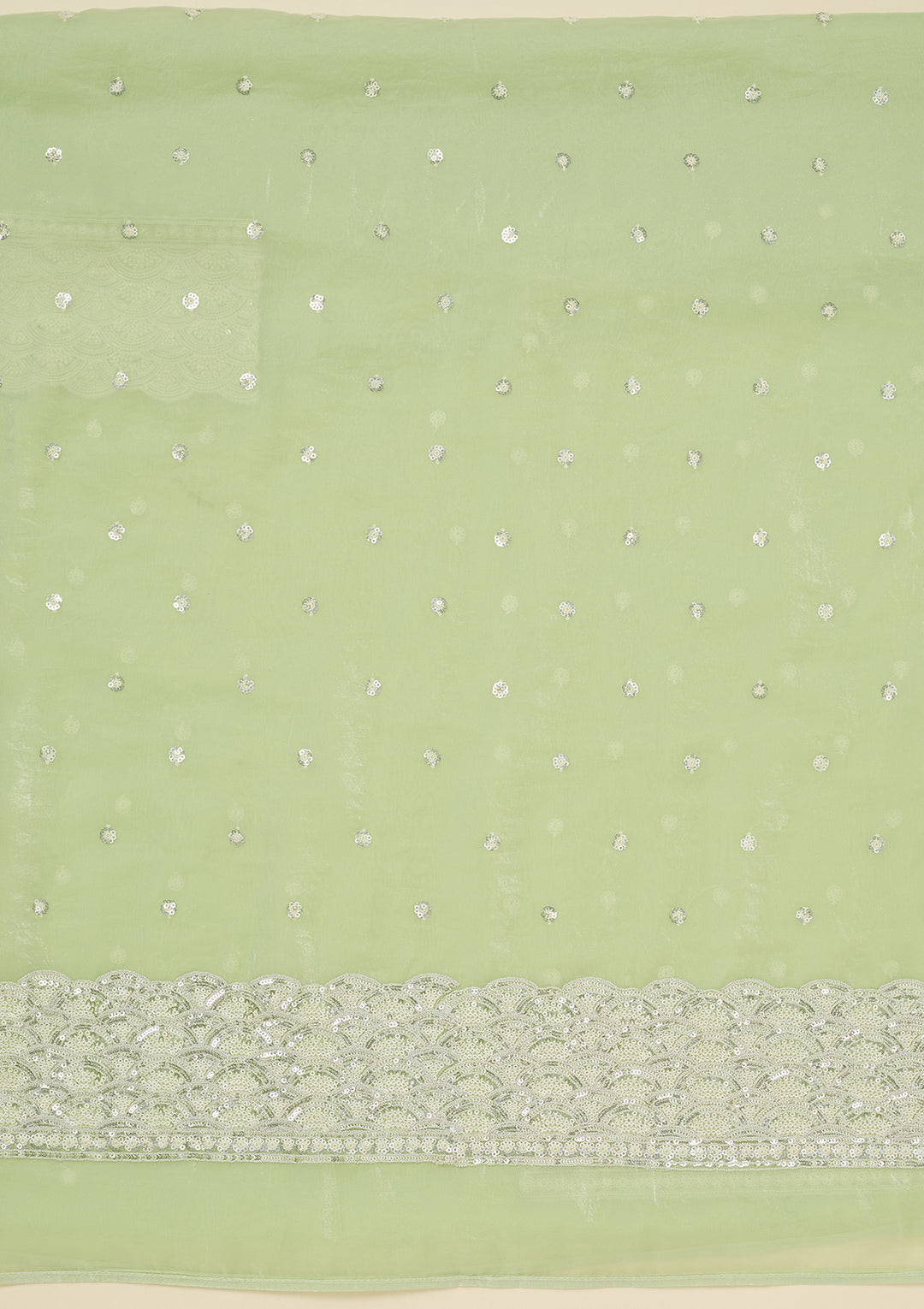 Pista Green Sequins Tissue Unstitched Salwar Suit