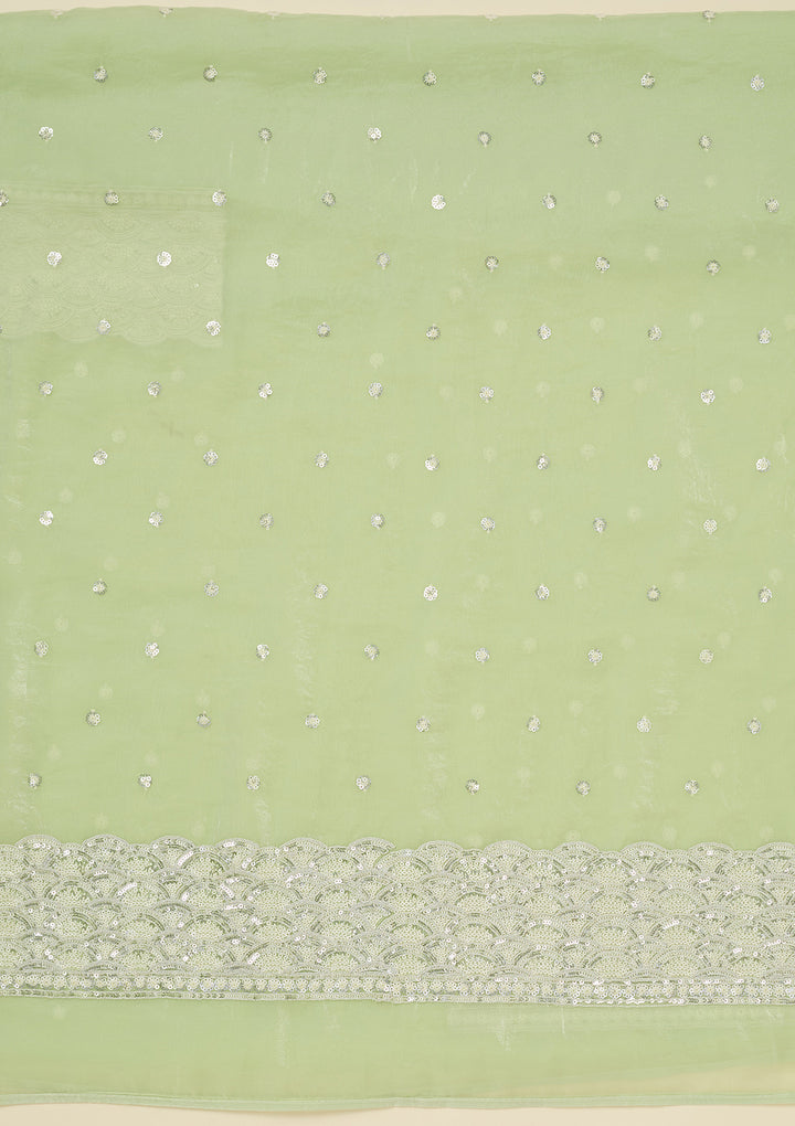 Pista Green Sequins Tissue Unstitched Salwar Suit