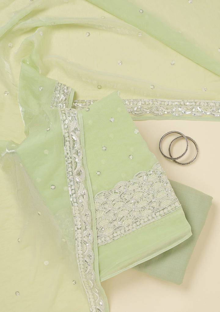 Pista Green Sequins Tissue Unstitched Salwar Suit