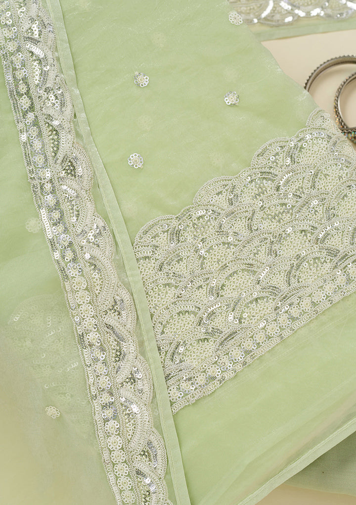 Pista Green Sequins Tissue Unstitched Salwar Suit
