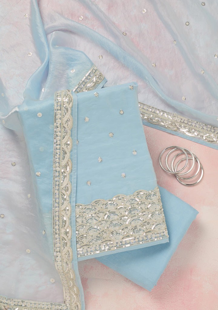 Sky Blue Sequins Tissue Unstitched Salwar Suit