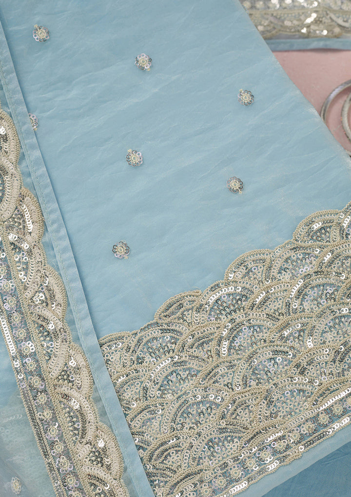 Sky Blue Sequins Tissue Unstitched Salwar Suit