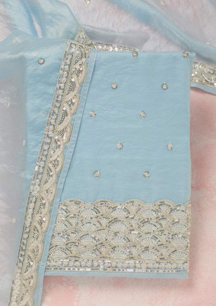 Sky Blue Sequins Tissue Unstitched Salwar Suit