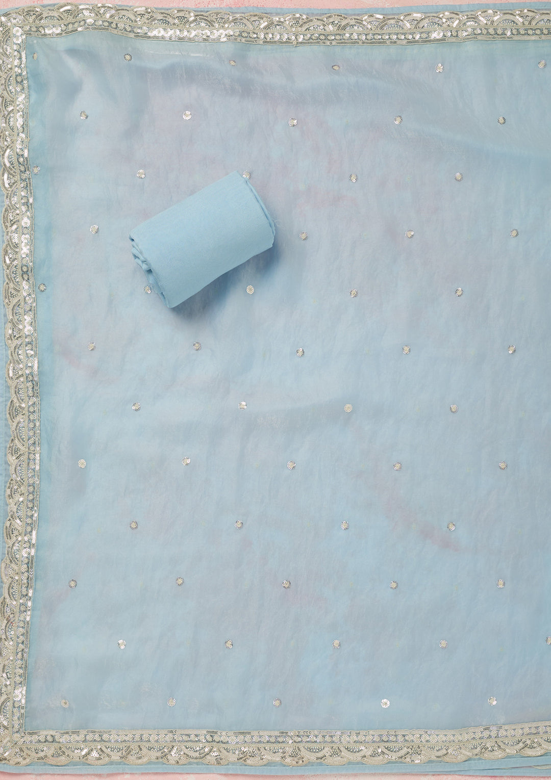 Sky Blue Sequins Tissue Unstitched Salwar Suit