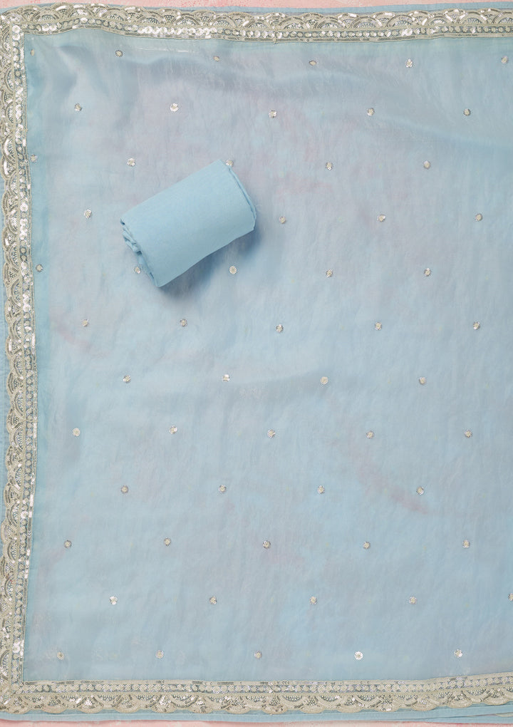 Sky Blue Sequins Tissue Unstitched Salwar Suit