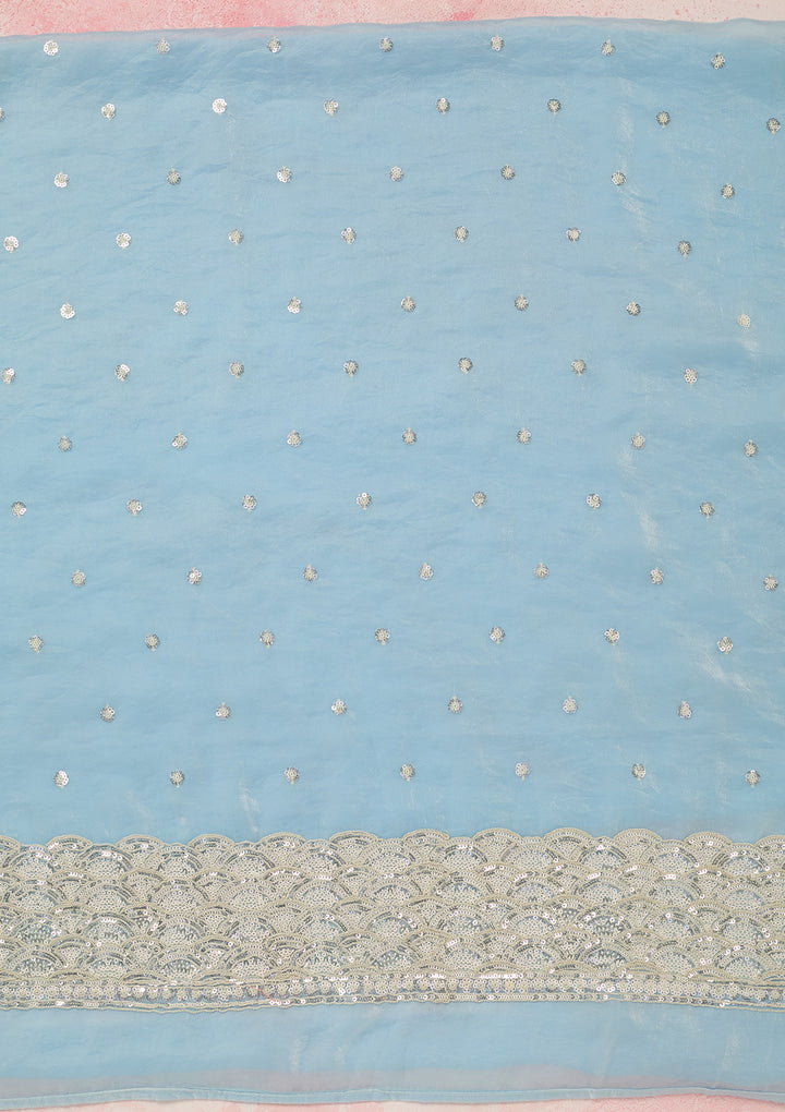 Sky Blue Sequins Tissue Unstitched Salwar Suit