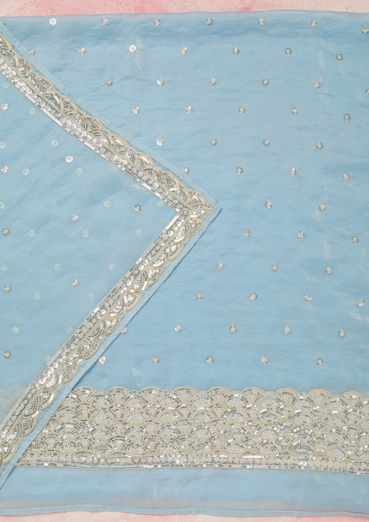 Sky Blue Sequins Tissue Unstitched Salwar Suit