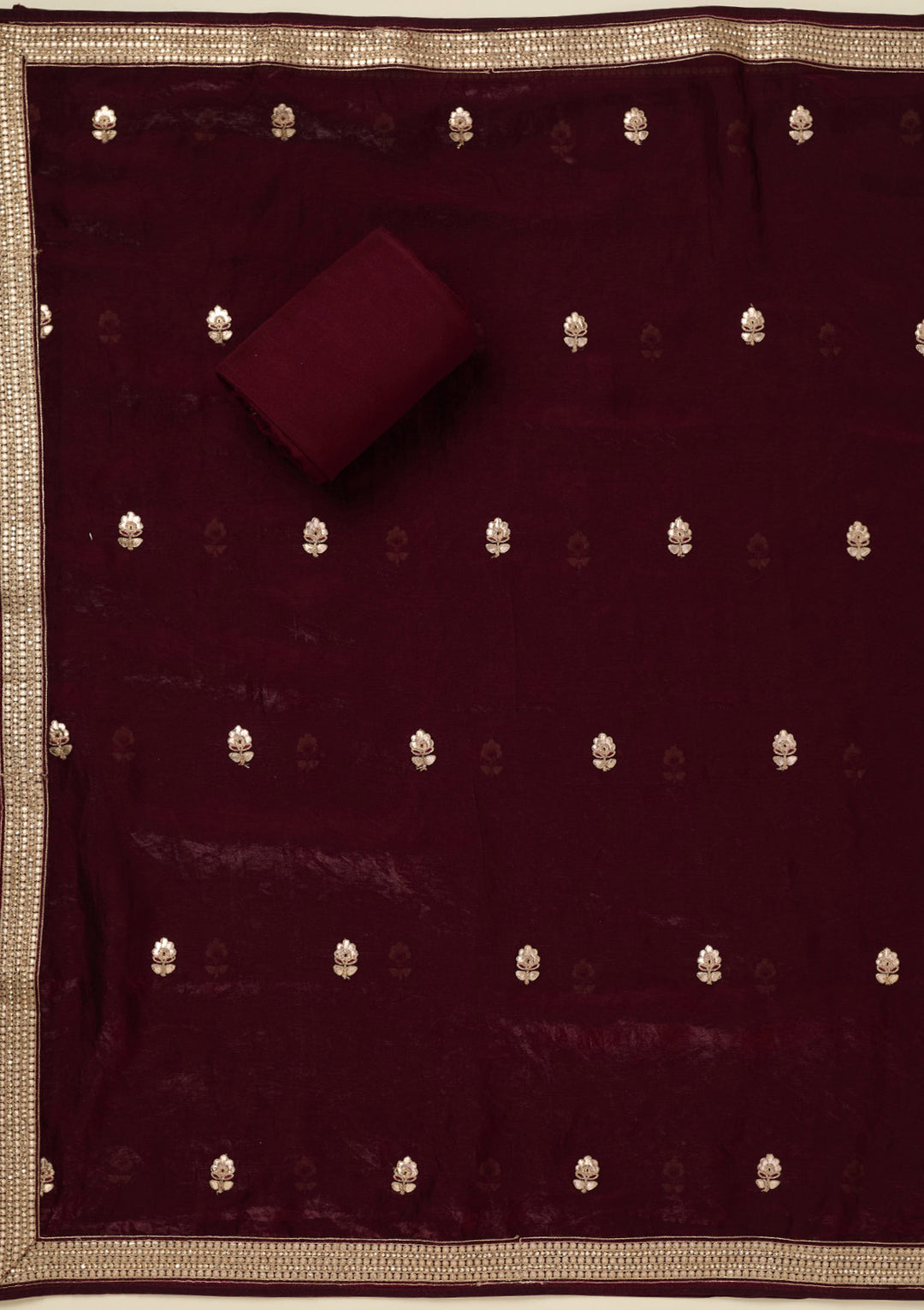 Dark Maroon Gotapatti Organza Unstitched Salwar Suit