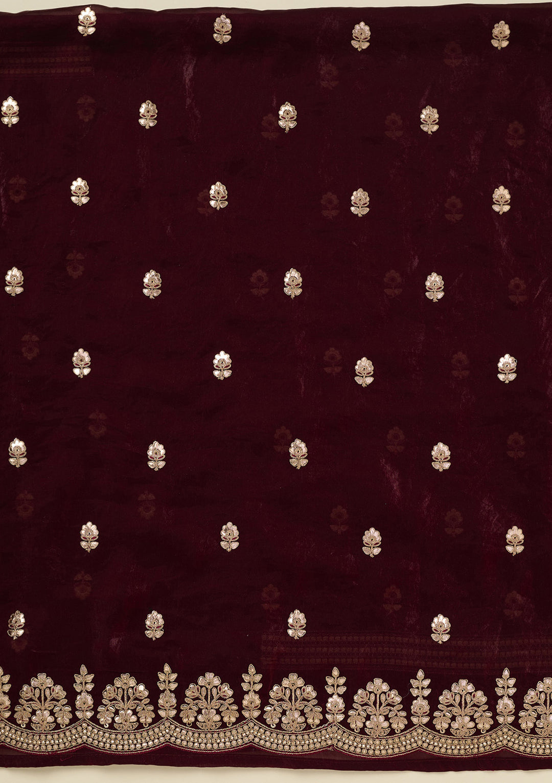 Dark Maroon Gotapatti Organza Unstitched Salwar Suit