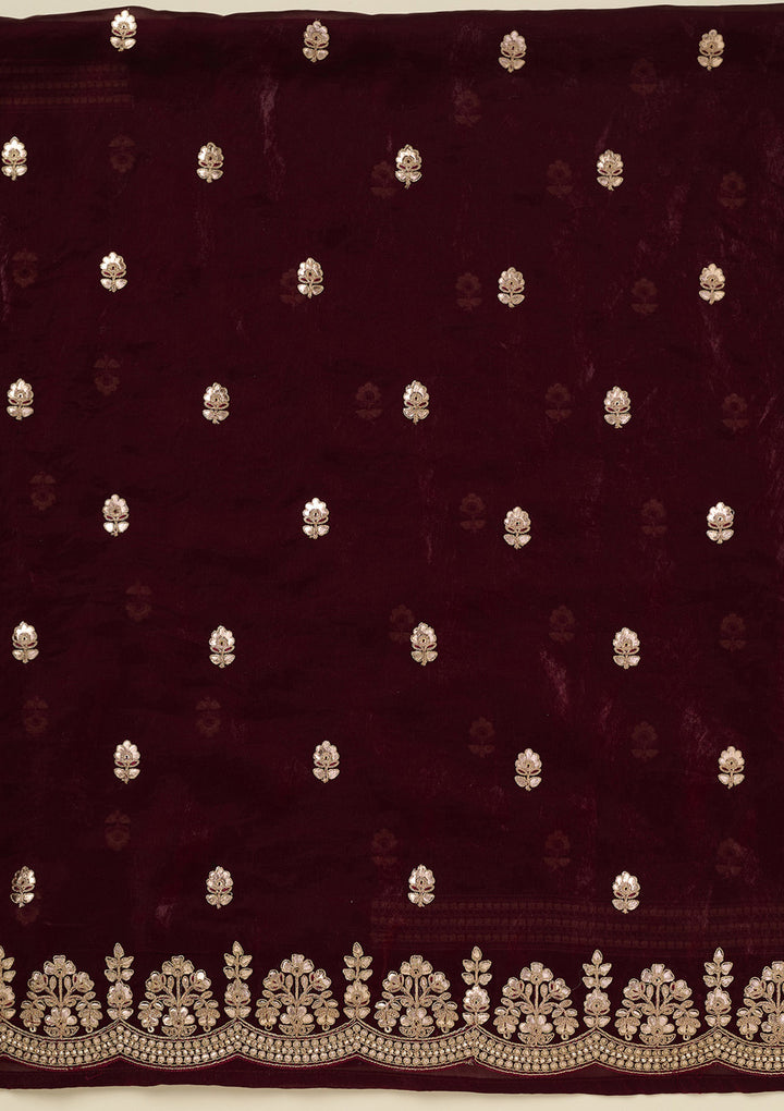 Dark Maroon Gotapatti Organza Unstitched Salwar Suit