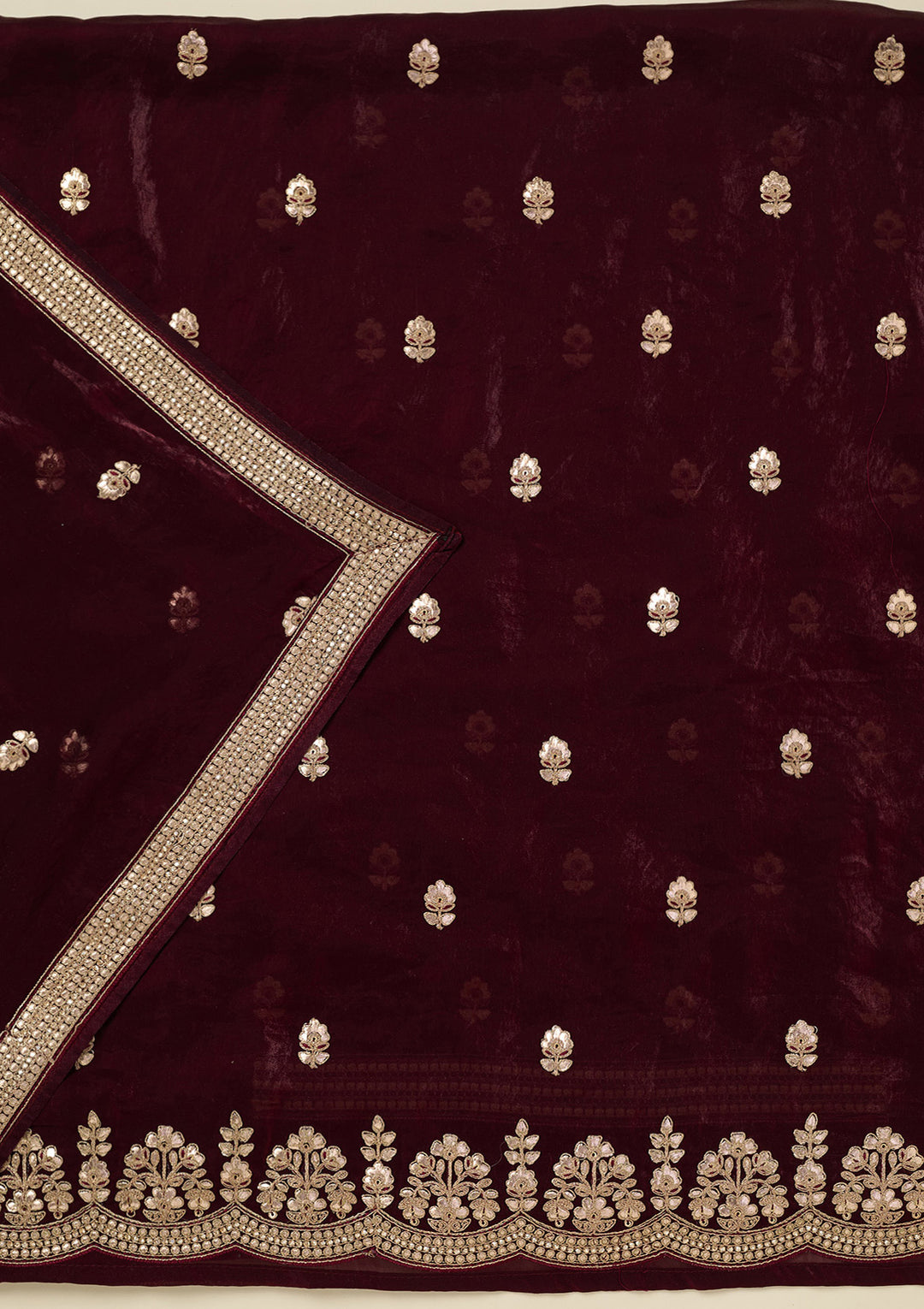 Dark Maroon Gotapatti Organza Unstitched Salwar Suit