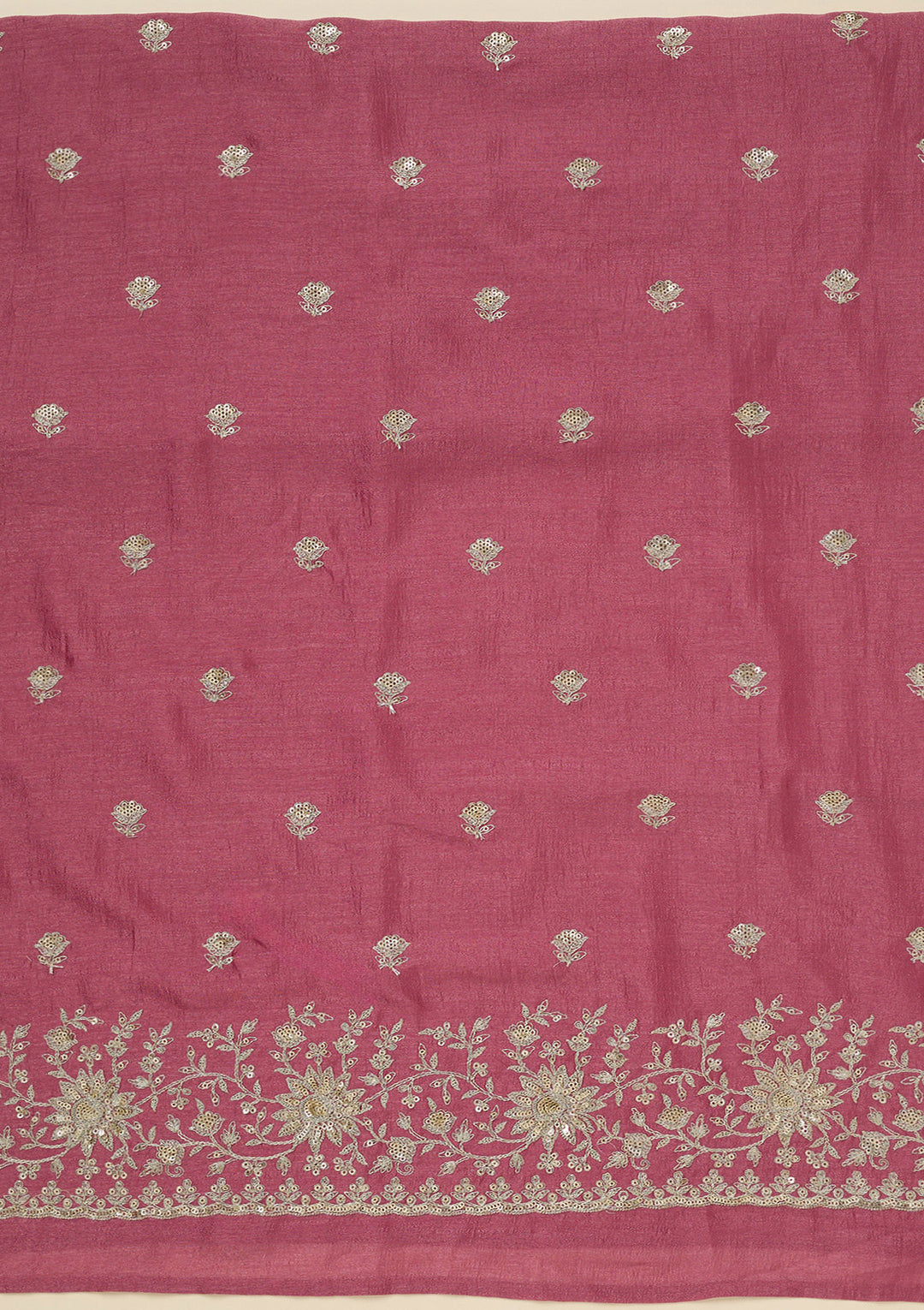 Onion Pink Zariwork (Silver) Soft Raw Silk Unstitched Salwar Suit