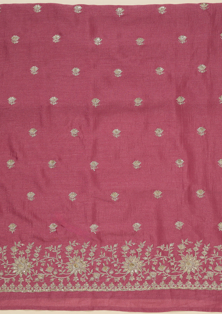 Onion Pink Zariwork (Silver) Soft Raw Silk Unstitched Salwar Suit