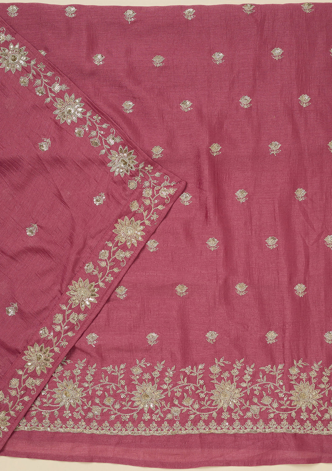 Onion Pink Zariwork (Silver) Soft Raw Silk Unstitched Salwar Suit